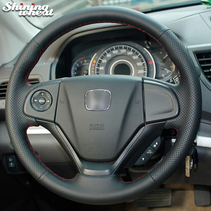 Блестящий пшеничный черный чехол из натуральной кожи на руль для Honda CRV 2012
