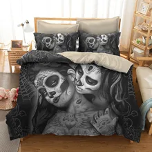 Fanaijia Couple embrasser sucre crâne ensembles de literie reine taille 3D araignée crâne housse de couette ensemble lit ligne de lit AU taille américaine ligne de lit