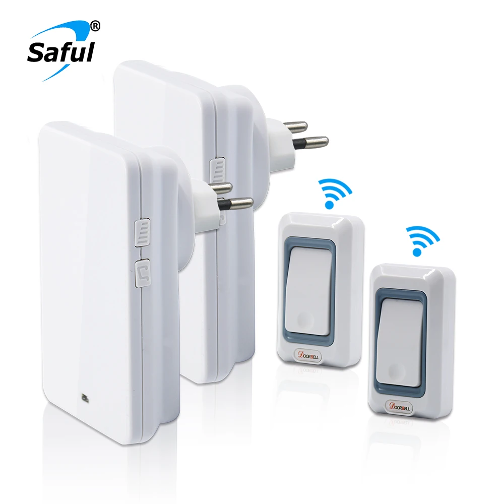 

Smart Wireless Doorbell Waterproof 2 button+2 receiver White Color with 28 Ringtones EU/US/UK/AU Plug