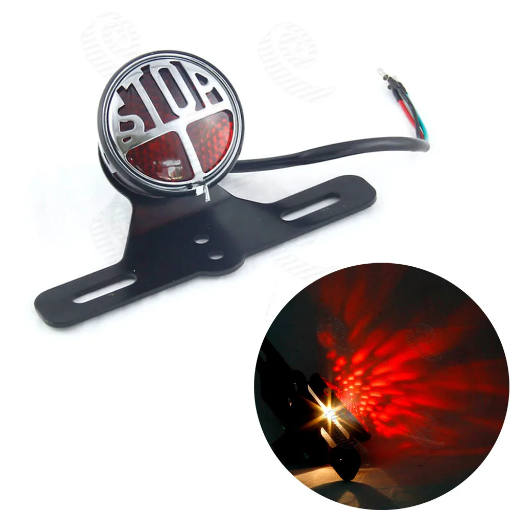 

Motorcycle LED Tail Brake Light License Plate Bracket Stop Light Round Rear Red Lens For KTM ATV Harley Bobber Chopper #4115