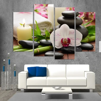 

4 panel SPA wall painting HD candels hot spring stone bamboo image, home decorative canvas prints for the sitting room H076