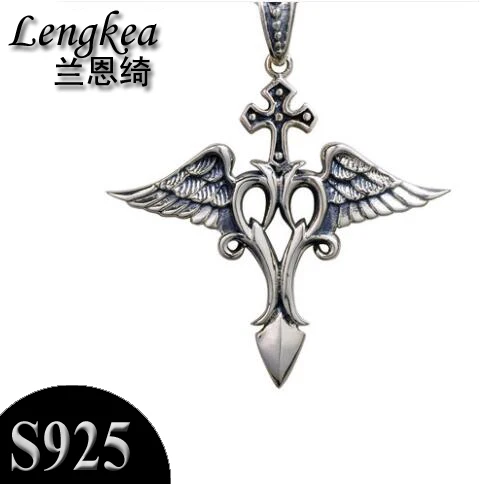 

Men choker 925 sterling silver cross+Angel wings pendant necklace fashion personality pendant boys accessories boyfriend gift