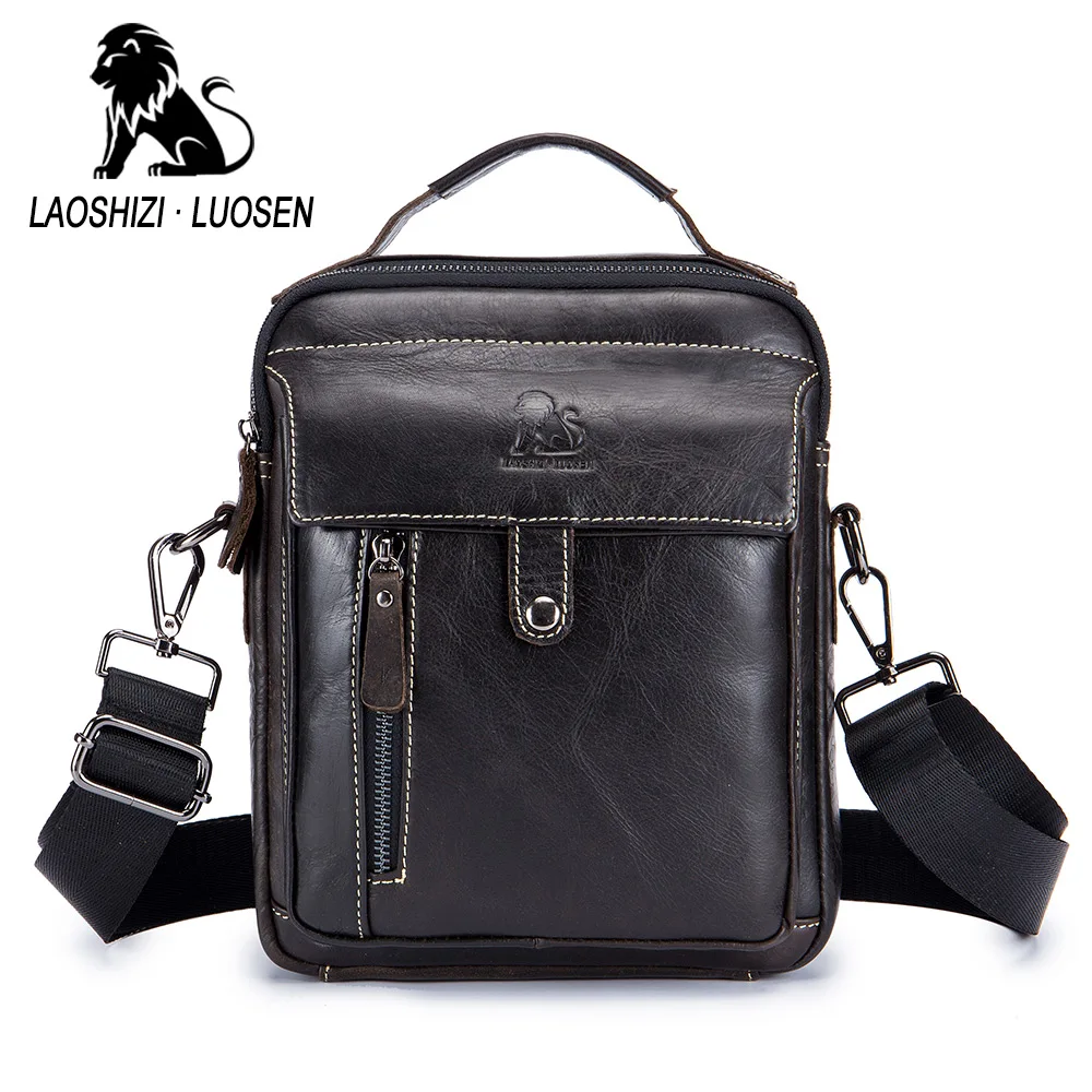

LAOSHIZI LUOSEN Men Vintage Genuine Leather Cowhide Handbag Briefcase Business Messenger Shoulder Bag iPad Bag 91305