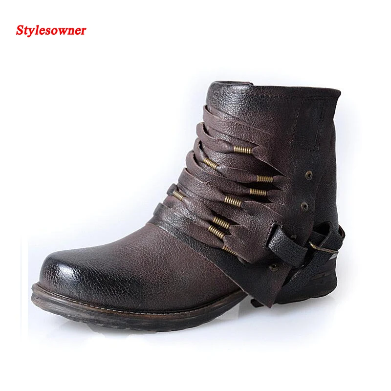 Stylesowner נשים קרסול מגפי אופנועני מגפי שוליים שרשרת קאובוי מערבי באיכות גבוהה 2016 חדש אופנוע מזדמן בוטה