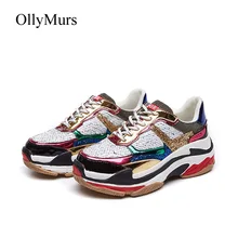 Shoes Women Glitter Sneakers Platform zapatillas mujer Lady Casual footware Sequins Spring New chaussures femme Bling Cross-tied