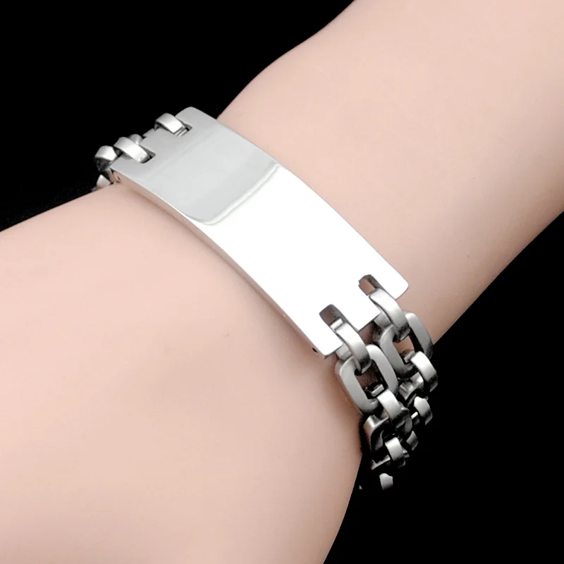 Men S Fashion Silver Color Stainless Steel Id Bracelet Double Silver Color Stainless Steel