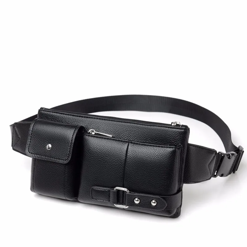 Брендовые кожаные сумки на пояс для мужчин, поясная сумка, сумка для телефона, сумки на пояс, Мужская маленькая поясная сумка, сумка для мобильного телефона N60 - Цвет: black