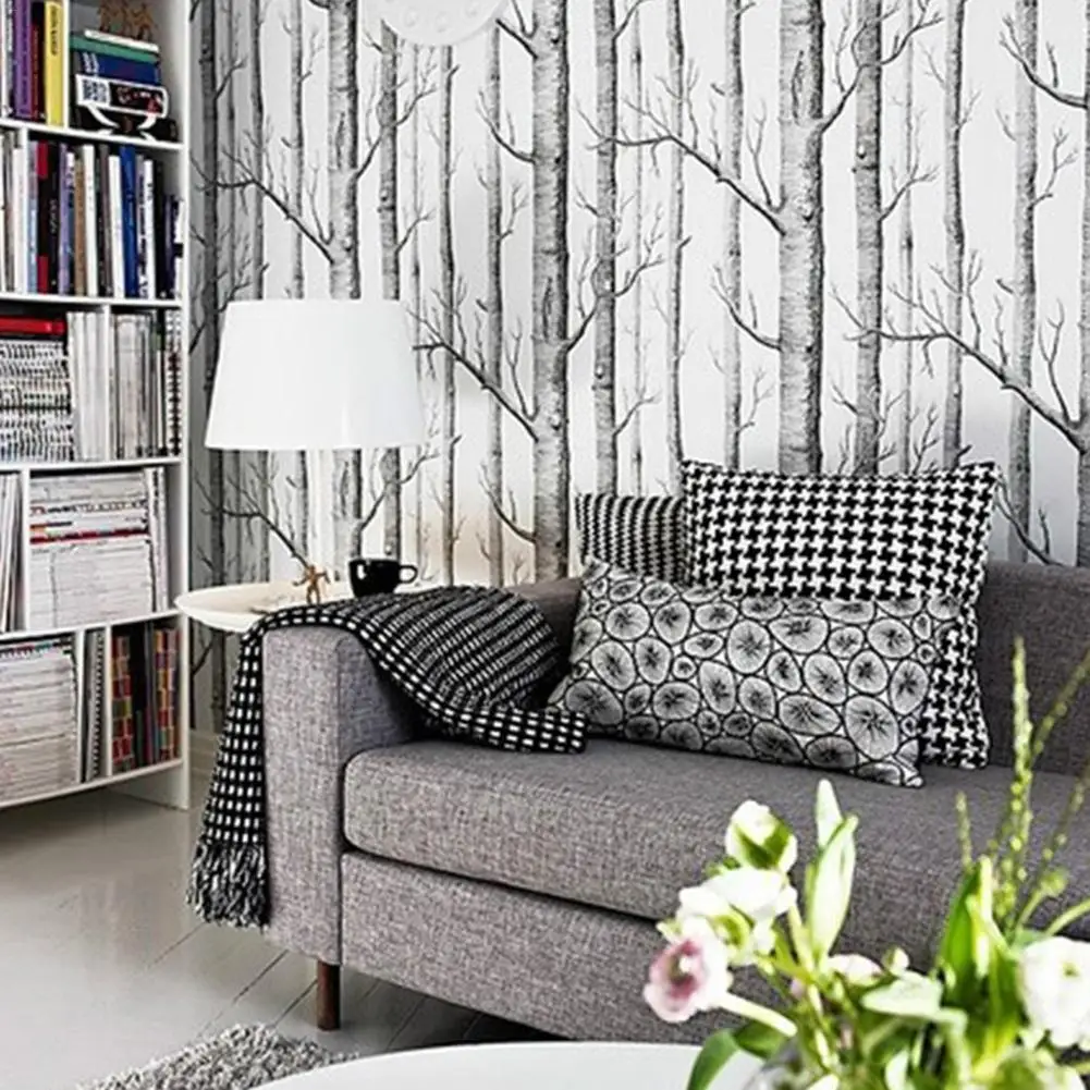 Современный минималистичный нетканый узор с водными растениями 3D белая Березовая елка обои рулон гостиная спальня