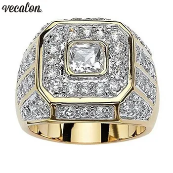 

Vecalon Deluxe Male ring Yellow Gold Filled 925 silver AAAAA Cz Party wedding band rings For men Finger Jewelry Gift