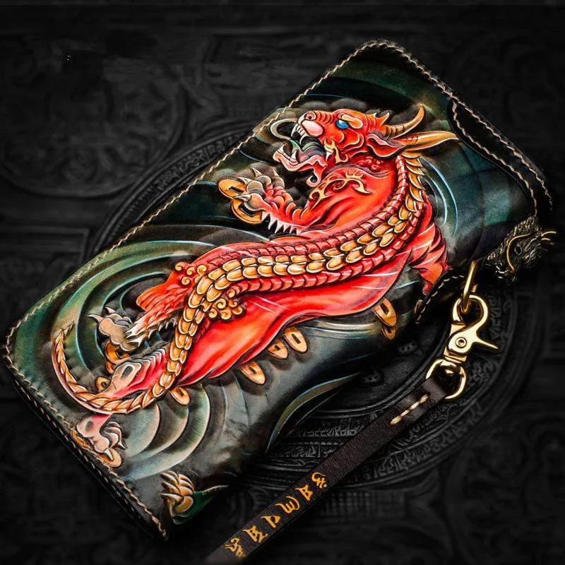 Personal Tailor Men Genuine Leather Wallets Carving Brave Troops Bag Purses Women Clutch Vegetable Tanned Leather Wallet