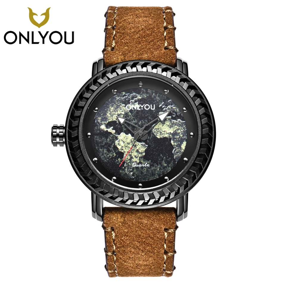 

ONLYOU Men Watch Big Dial Sport Map Creative Male Top Brand Luxury Leather Strap Quartz Watch Casual Military Cool Wristwatch