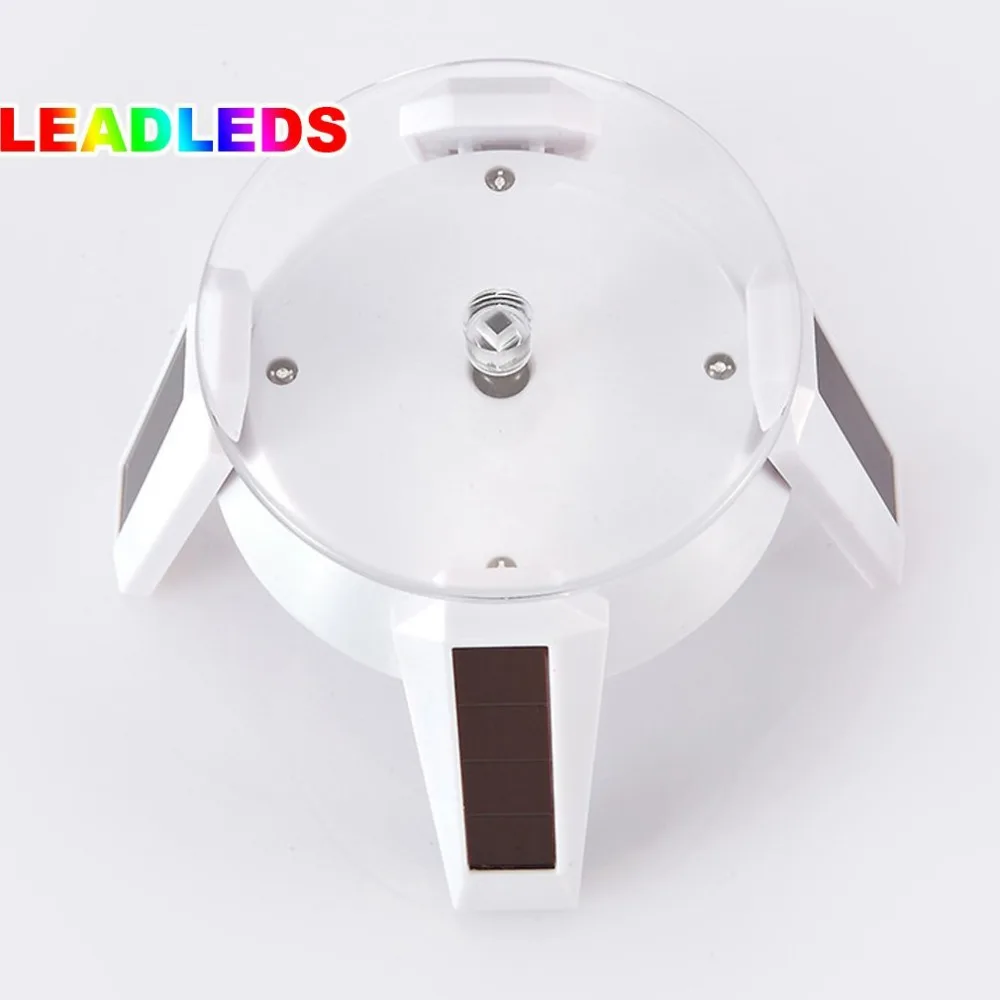 

Powered Jewelry Watch white Solar Rotating Display Stand Turn Table LED Light