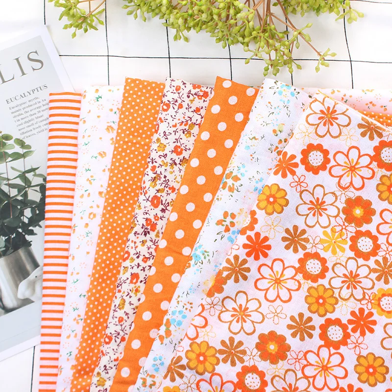 

7Pcs/Lot,100% Cotton Plain The Orange Style Printed Quilted Fabrics Set,Textile Patchwork,Fabric for Sewing,Tissue,Cloth,Tilda