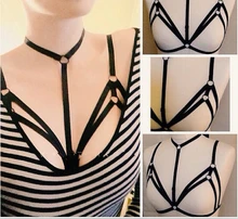 2016 New arrived sexy lingerie lady bondage cup-less bra with suspenders belt club women caged binding garters underwear
