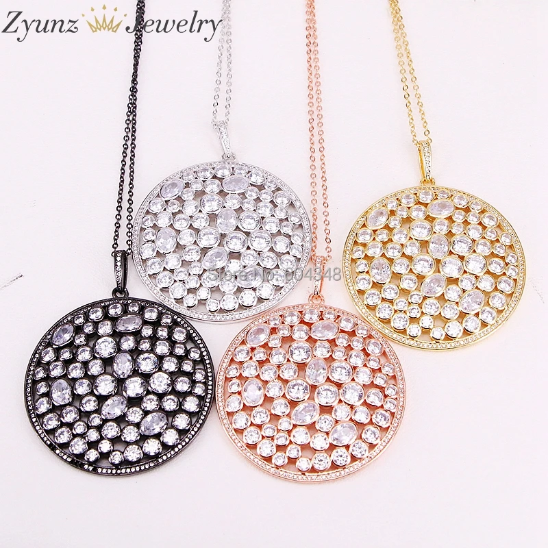 

4 Strands ZYZ302-6793 Micro Pave CZ Zirconia Round Pendant Necklace Collar
