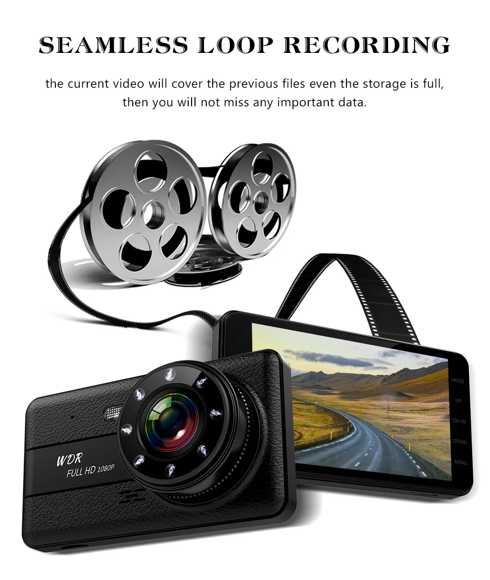 Car DVR Dual Camera Lens Dash Camera With Rearview Camera Camcorder Video Recorder Auto Registrator DVRs 4.0 Inch HD Dash Cam rear view mirror camera system