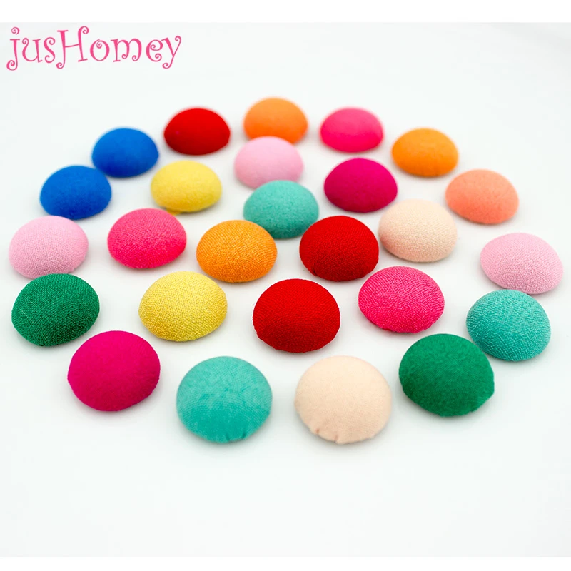 100pcs Solid Colors Fabric Covered Dome Buttons 15mm Flatback Sewing