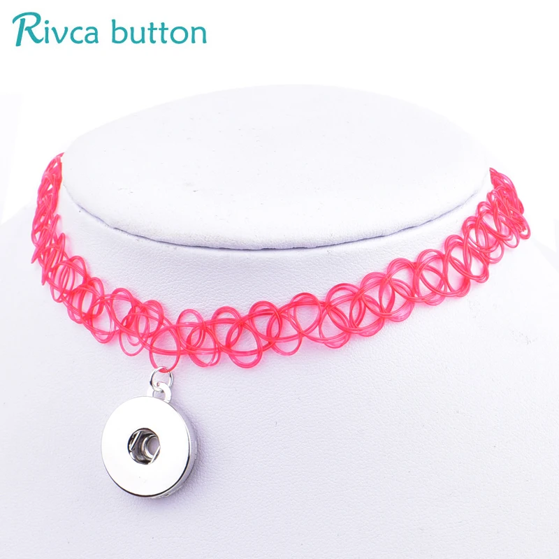 

12 color Rivca Snap button Pendants Necklace Jewelry Fit DIY 18mm Snap Button Vintage Choker Necklaces women Gifts collier Femme