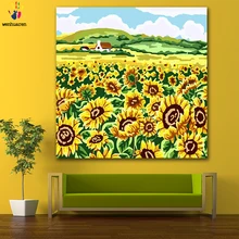 DIY Раскрашивание картины по номерам с цветами подсолнечника цветок море Картина Рисунок Живопись по номерам оформлена дома