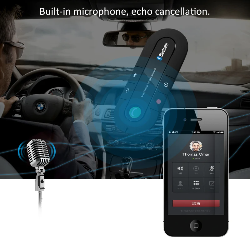ANLUD Bluetooth Handsfree Car Kit Wireless Bluetooth Speaker Phone MP3 Music Player Sun Visor Clip Speakerphone with Car Charger