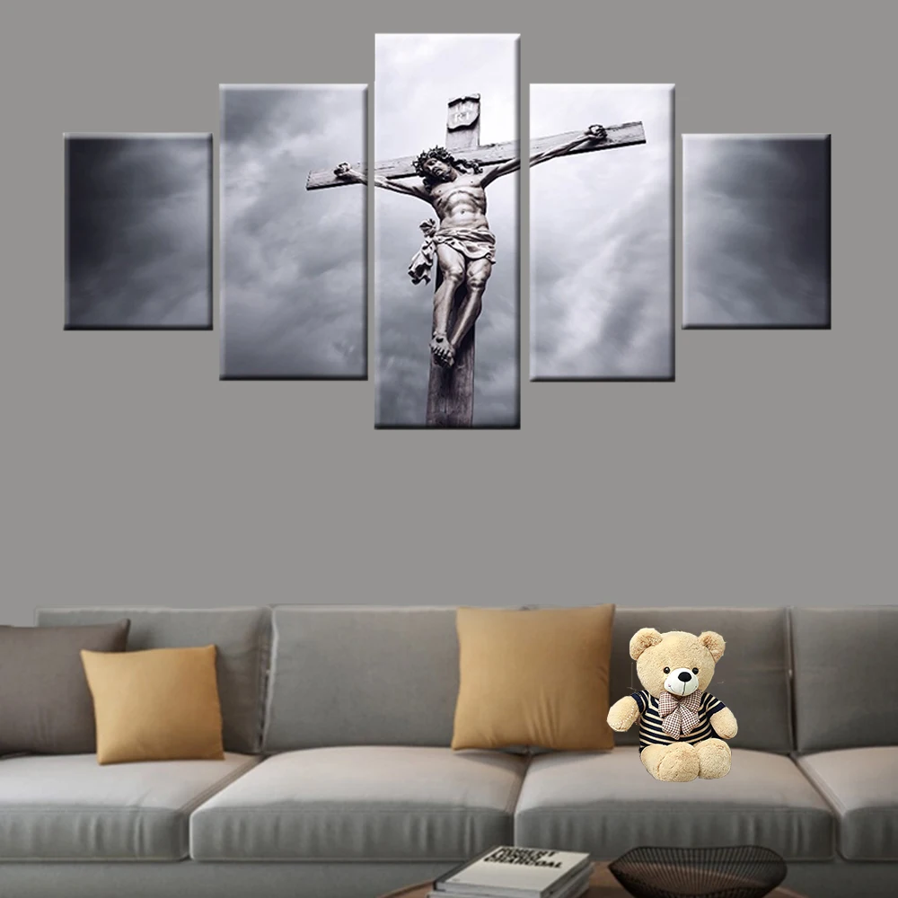 

HD printing 5 pieces jesus cross module picture poster wall art modern painting in canvas living room home decoration frame
