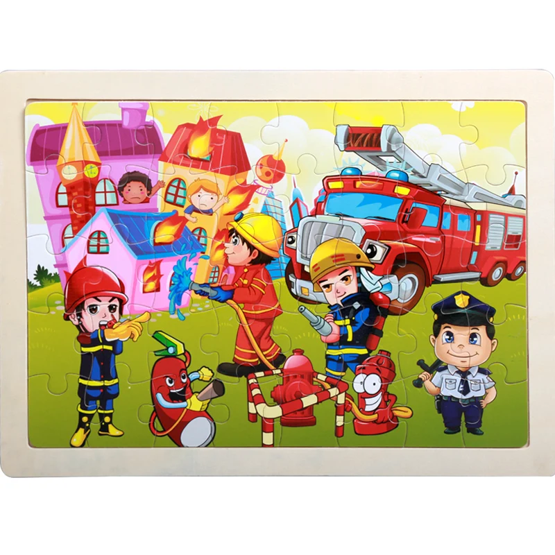 

Single Sale Wood Firefighters who are fighting fire Puzzle Toys For Children educational toy wooden toy Educational Intelligence