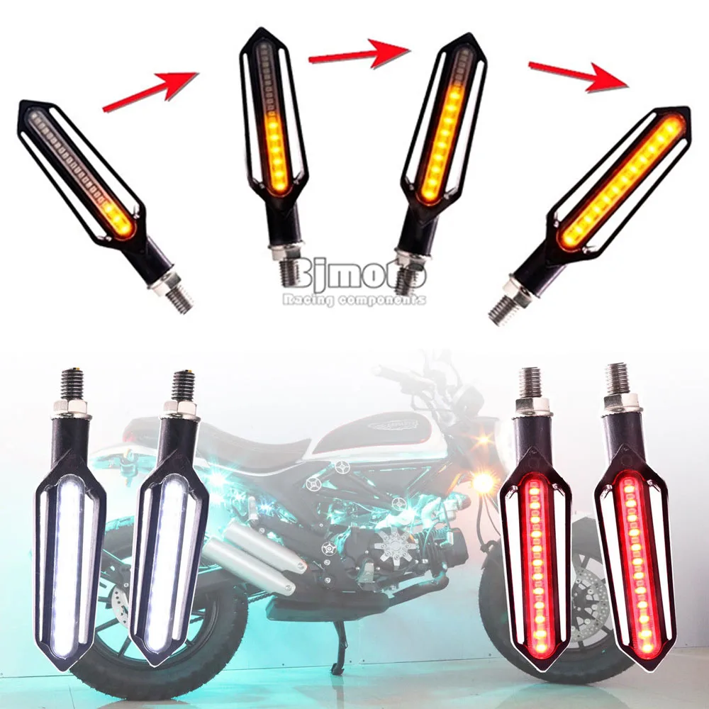 

BJGLOBAL 4PBS Motorcycle Turn Signal Lights 4X Motorcycle Flowing 24 LED Turn Signal Indicator + White DRL + Red Brake Light