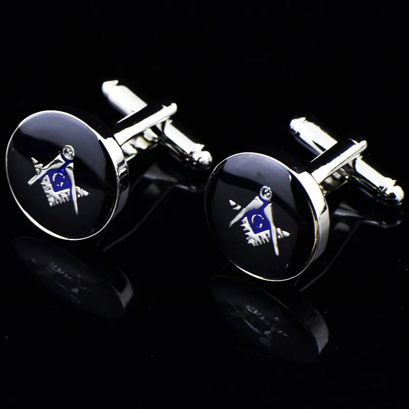 

JHSL Brand Trendy Fashion Jewelry Silver Color Metal Round Luxury Shirts Free Mason Cufflinks for Men Father Gift