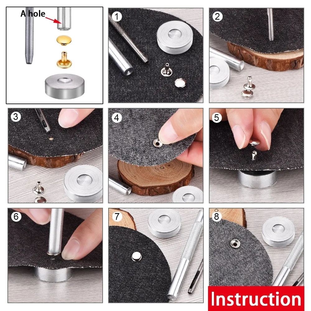 240 набор кожаных заклепок двойной колпачок заклепки трубчатые металлические шпильки 2 размера с пробивные Клещи для ремонта кожи ремесла украшения