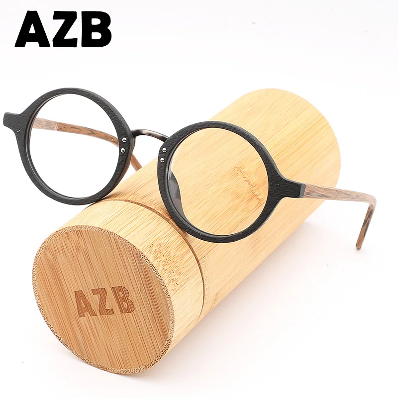 

AZB High Quality Wooden Eyewear Frames Spectacle Retro Round Clear Glasses for Women Men Wood Optical Glasses Frame