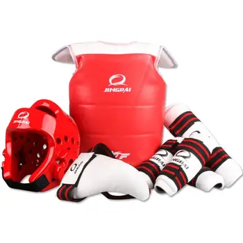 

High Quality WTF approved Taekwondo back protectors 5pcs chest gear shin arm guards Child karate headgear kick body hugo Helmet