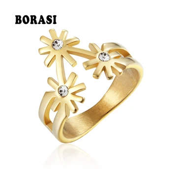 

BORASI I Snowflake Crown Rings For Women Fashion Sliver Gold Color Crystal Ring Female Party Wedding Engagement Bridal Jewelry