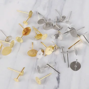 

100pcs Iron Metal Earring Stud Base Fit 4/6/8mm Earring Flat Base Pins Settings DIY Jewelry Findings Making Accessories