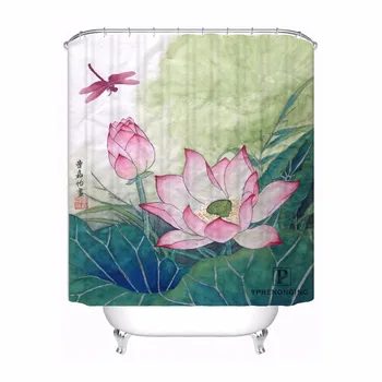 

Custom Pink Lotus Painting Flower Waterproof Shower Curtain Home Bath Bathroom s Hooks Polyester Fabric Multi Sizes180509-30