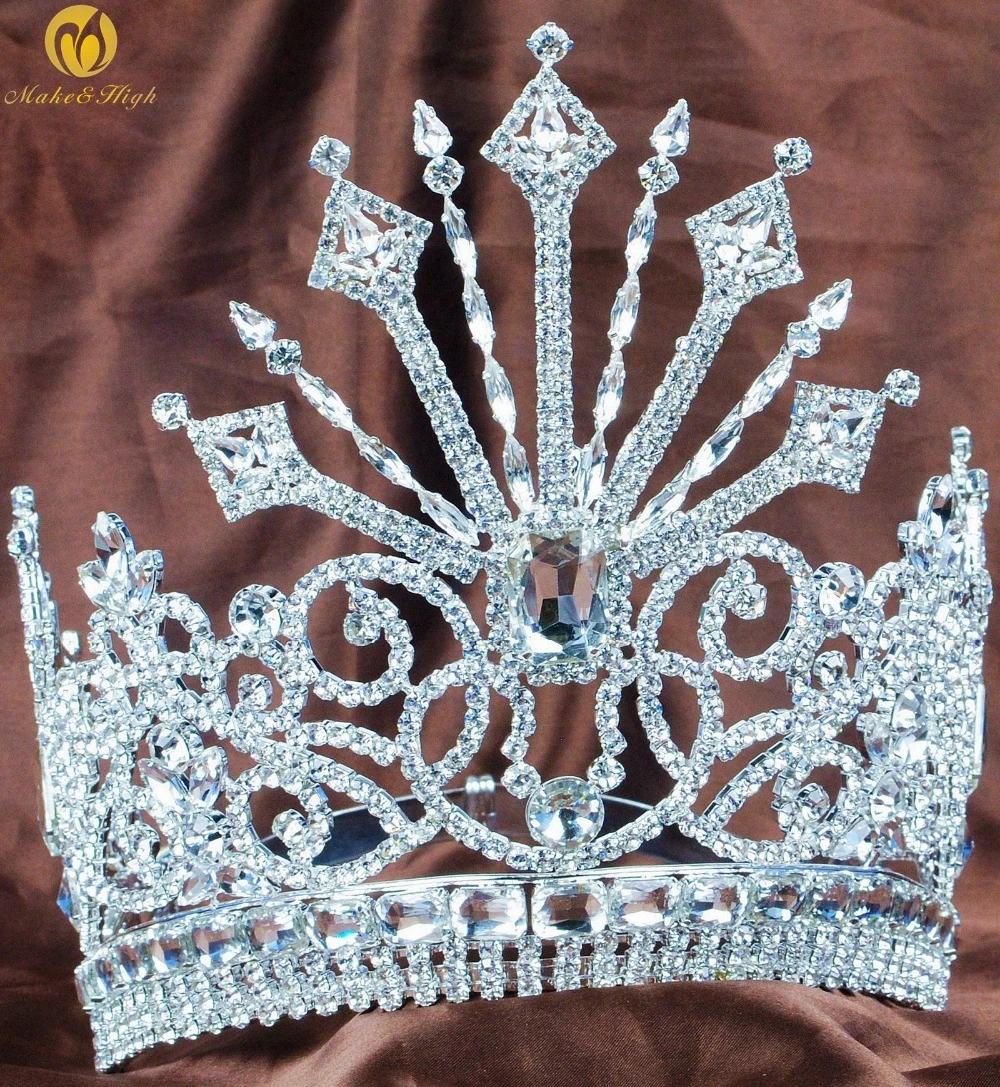 Stunning Large Tiara Full Round Crown Clear Rhinestones Wedding Party Costumes Stunning Large Tiara Full Round Crown Clear Rhinestones Wedding Party Costumes