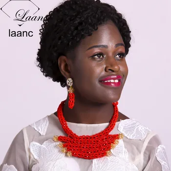 

Laanc Red African Wedding Beads Nigerian Sets Necklace Earrings for Women NAL461