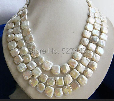 

Wholesale free shipping >50'' 13MM White Square Baroque Freshwater Pearl Necklace