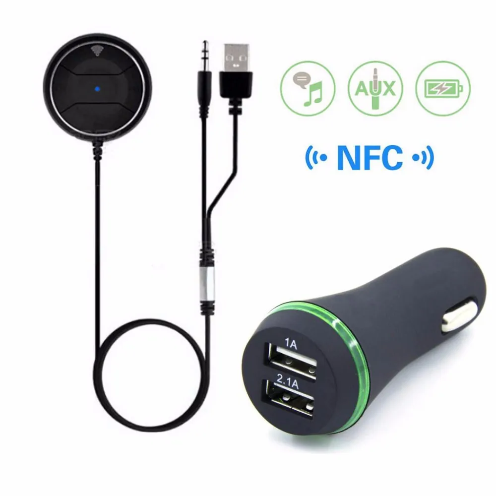 NFC Bluetooth Car Kit Wireless A2DP Bluetooth 4.0 Receiver Aux Adapter Car Audio Music Player 5V 3.1A Dual USB Car Charger 