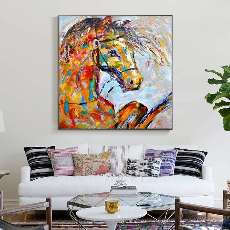 100% Hand Painted Abstract Horse Head Oil Painting On Canvas Wall Art Frameless Picture Decoration For Live Room Home Decor Gift | Дом и сад