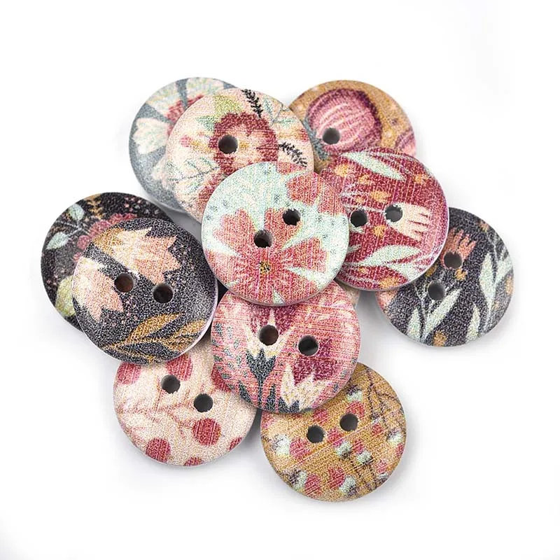 50Pcs 2 Holes Princess Cat Heart Robot Printed Wooden Button Round 15mm Decorative Wood Buttons For Clothing Sewing Decoration