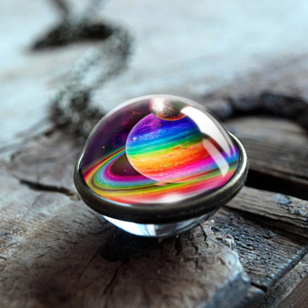 

DropShiping Nebula Galaxy Double Sided Pendant women men Necklace Glass Handmade Statement Universe Planet Jewelry Necklace