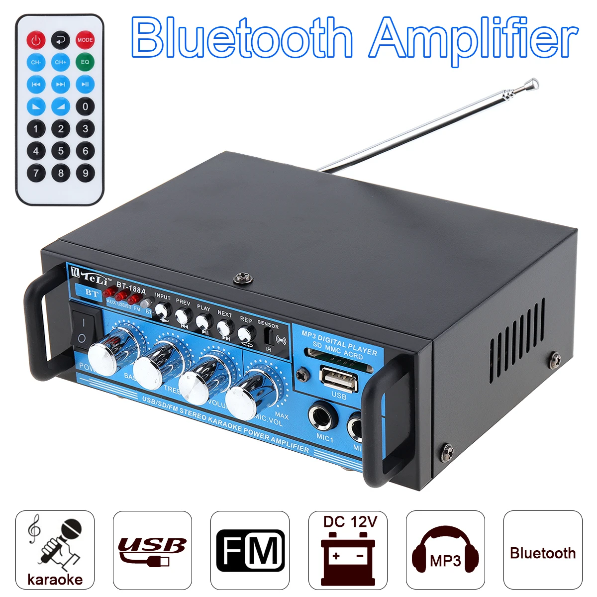 4CH Bluetooth HiFI Автомобильный MP3 стерео аудио усилитель мощности DSP цифровой FM радио плеер Поддержка SD USB DVD с пультом дистанционного управления