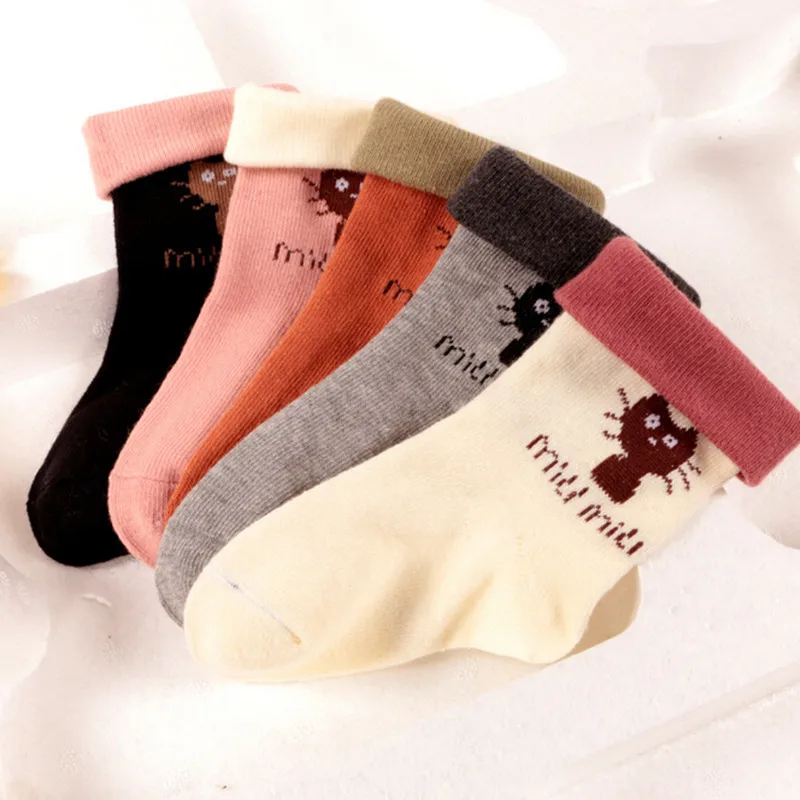 5 Pairs/Lot Autumn And Winter Children Socks Cotton Baby Socks Toddler Girls Calcetines Cat Flanging Solid Anti-Slip Floor Socks