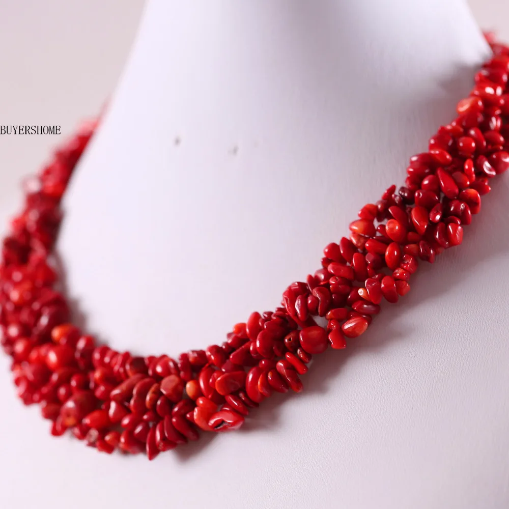 

Free Shipping Jewelry 4X8MM Natural Red Sea Coral Chip Beads Nylon Line Weave Necklace 18" 1Pcs E033