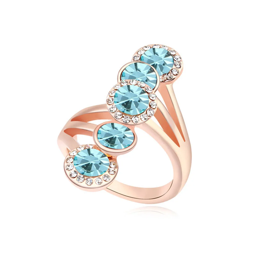 

2016 New style 6 colors Round Charming woman rose gold ring for Party with Genuine Czech Crystal Good for Christmas gift Bijoux