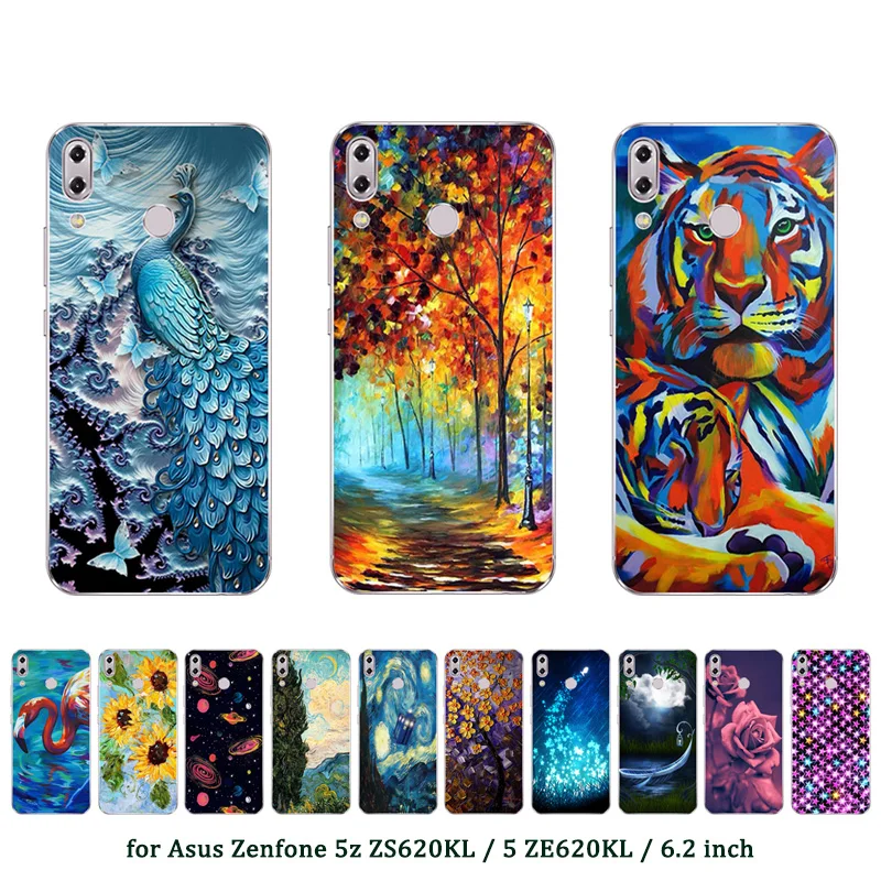 

6.2" for Asus Zenfone 5z ZS620KL / 5 ZE620KL Clear TPU Oill Printed Back Cover for Asus ZS620KL ZE620KL Silcione Cases
