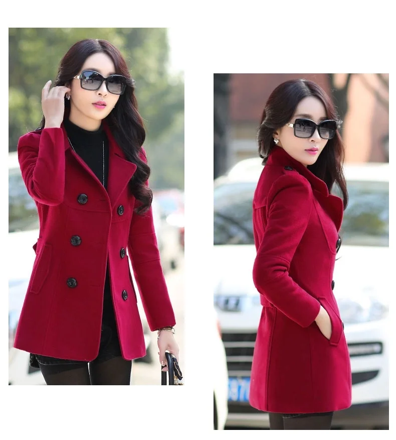 Весеннее новое пальто осеннее женское тонкое корейское двубортное пальто с длинными рукавами весеннее модное шерстяное пальто больших размеров AS868