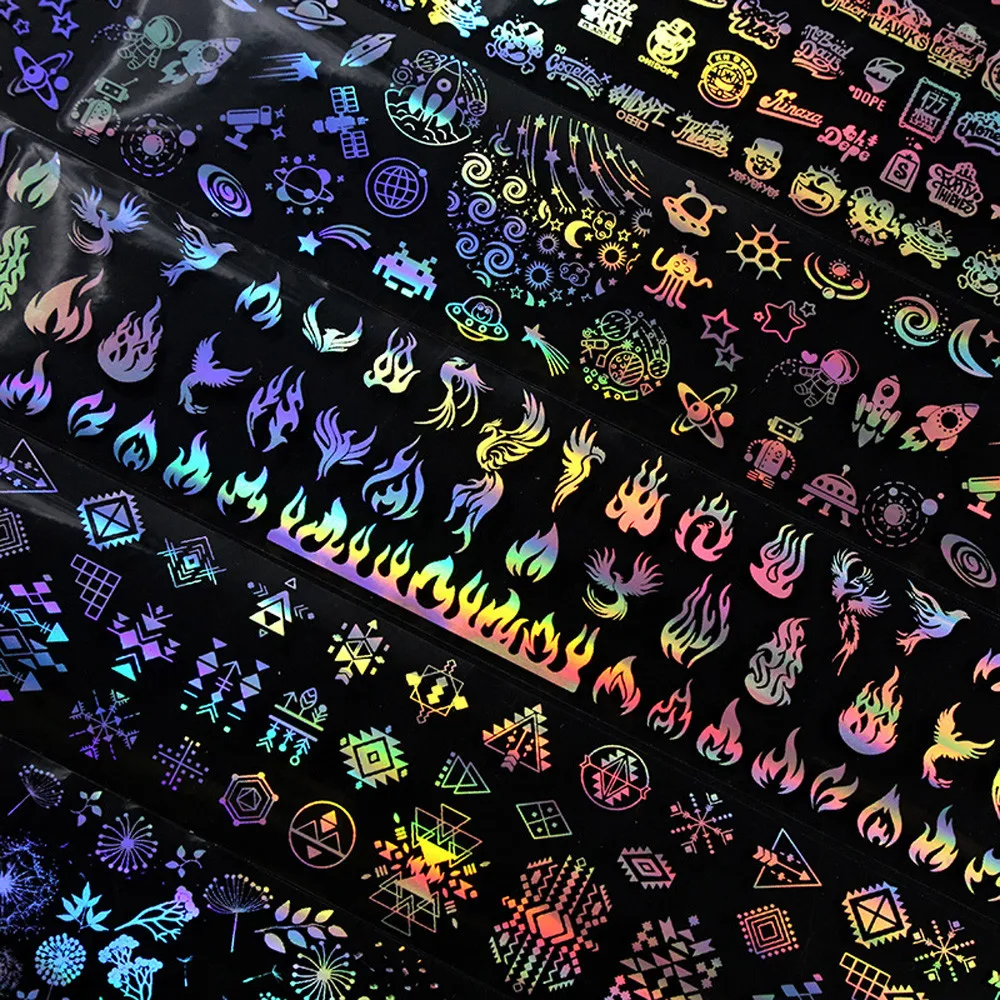 4*100cm/Roll Holographic Nail Foil Flame Dandelion Panda Bamboo Butterfly Flower Nail Art Transfer Sticker Nail Art Decals