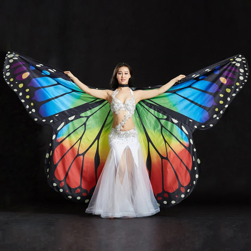 

2018 Performance Women Dancewear Stage Props Polyester Cape Cloak Dance Fairy Wing Butterfly Wings for Belly Dance (with Sticks)