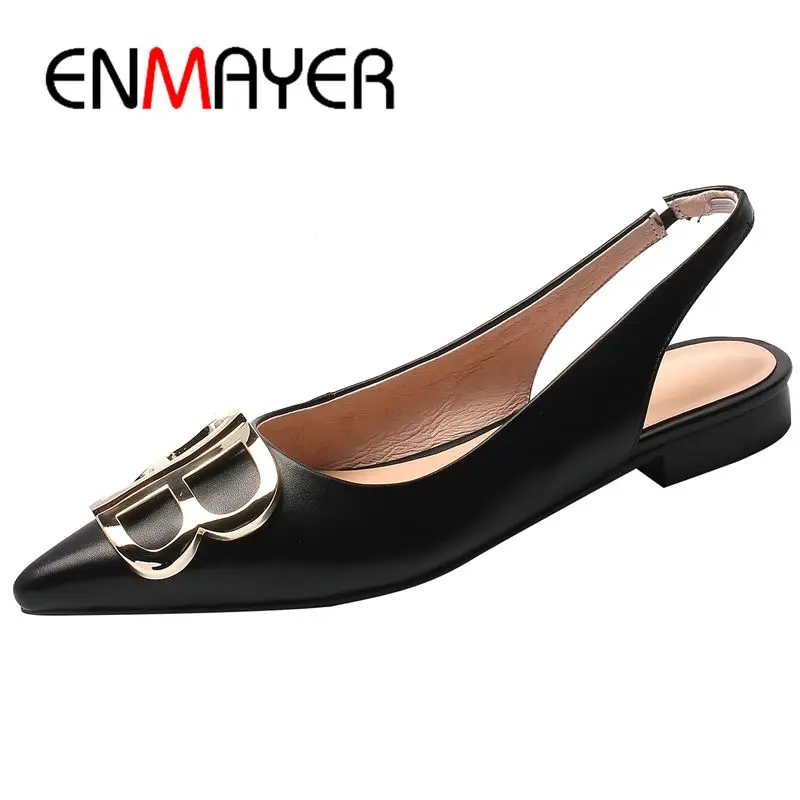 

ENMAYER Genuine Leather Basic Low Square Heel Ladies Shoes Pointed Toe Casual Slip-On Shoes Woman Size 34-39 LY1517